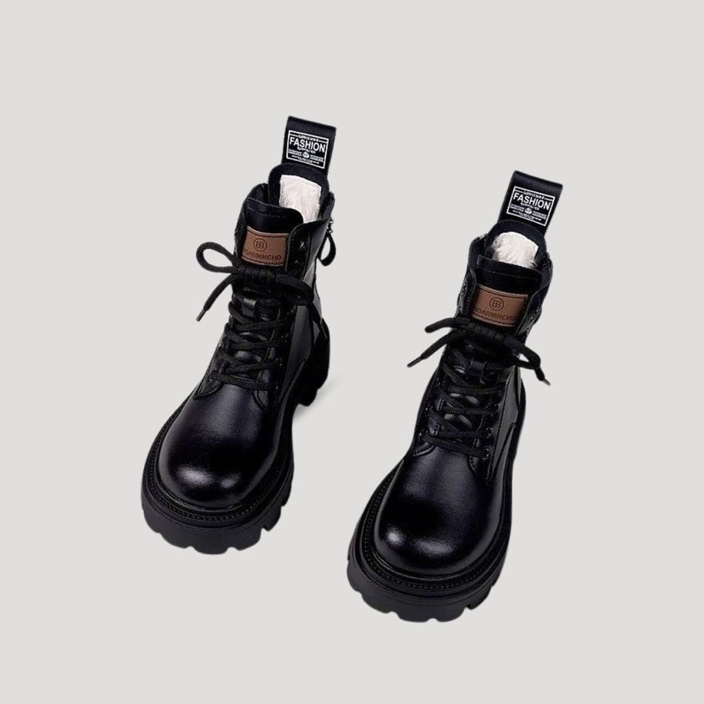 Women’s Chunky Lace Up Ankle Boots Faux Fur Platform Shoes