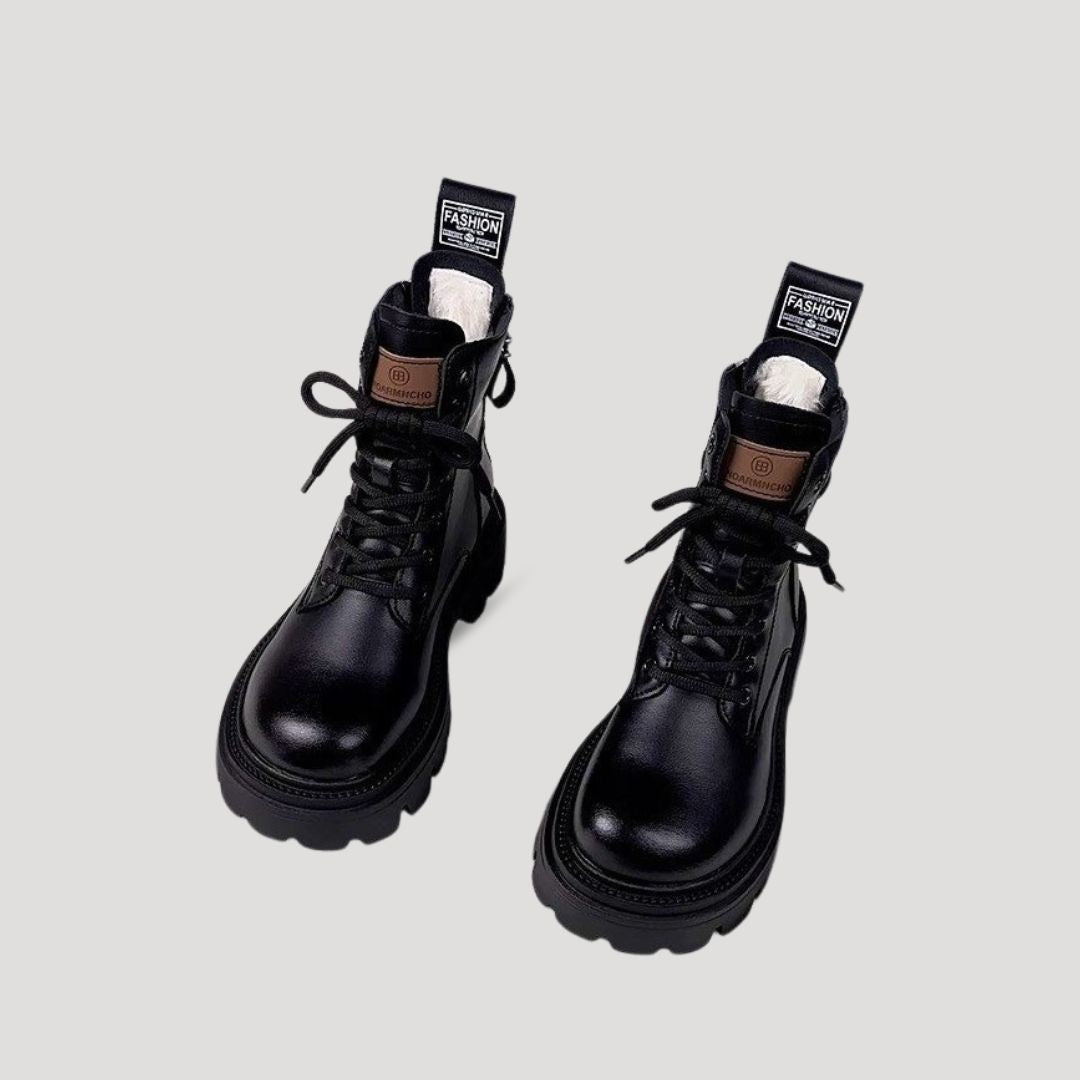 Women’s Chunky Lace Up Ankle Boots Faux Fur Platform Shoes