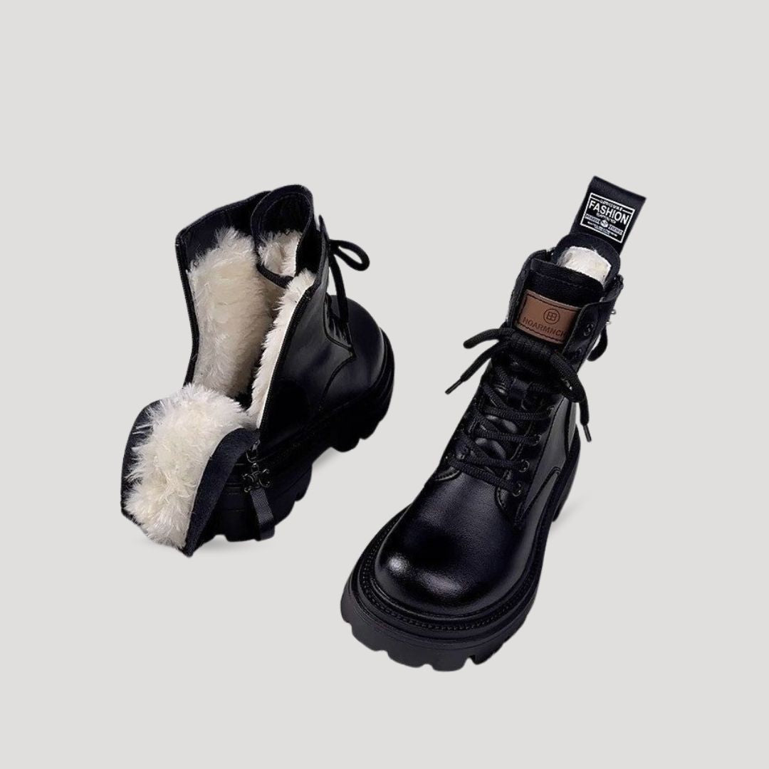 Women’s Chunky Lace Up Ankle Boots Faux Fur Platform Shoes