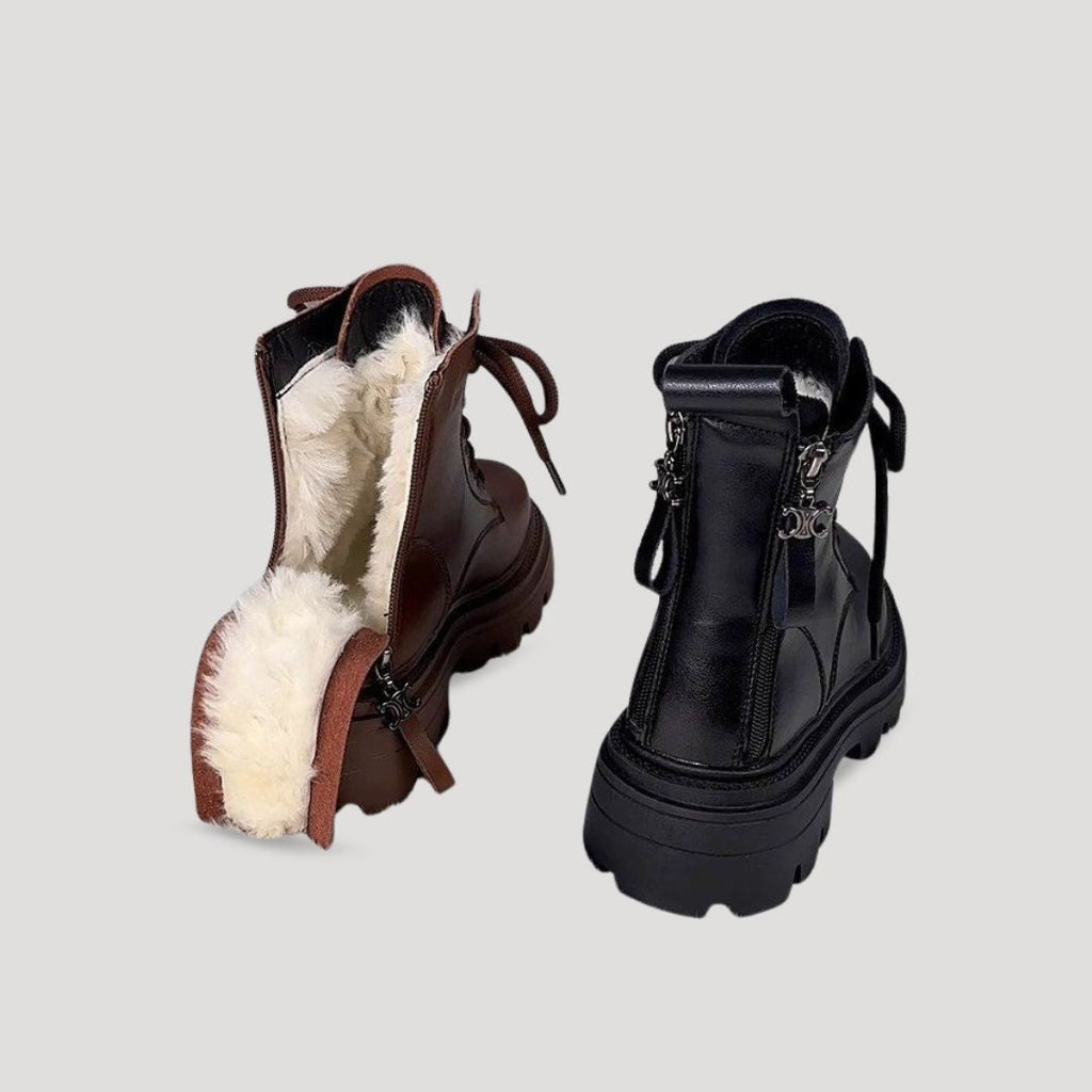 Women’s Chunky Lace Up Ankle Boots Faux Fur Platform Shoes