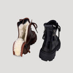 Women’s Chunky Lace Up Ankle Boots Faux Fur Platform Shoes