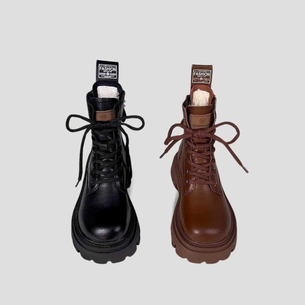 Women’s Chunky Lace Up Ankle Boots Faux Fur Platform Shoes