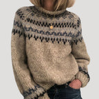 Women’s Oversized Knit Sweater High Neck Nordic Pattern Pullover