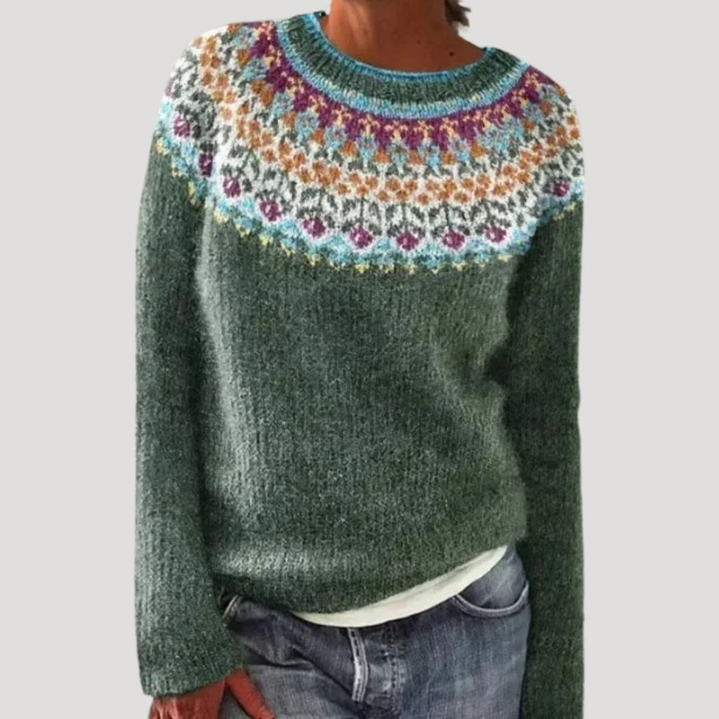 Women’s Pattern Knit Sweater Relaxed Fit Crewneck Pullover Top