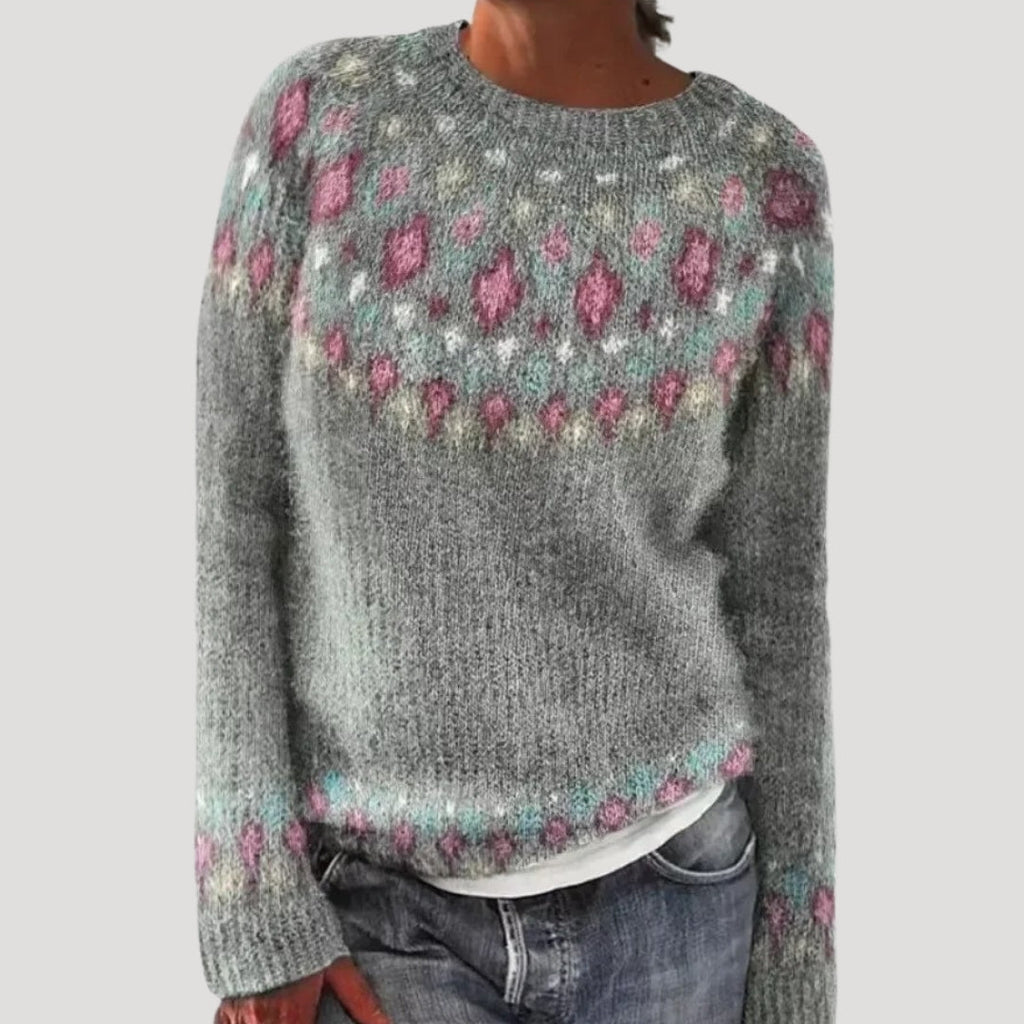 Women’s Pattern Knit Sweater Relaxed Fit Crewneck Pullover Top
