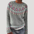 Women’s Pattern Knit Sweater Relaxed Fit Crewneck Pullover Top