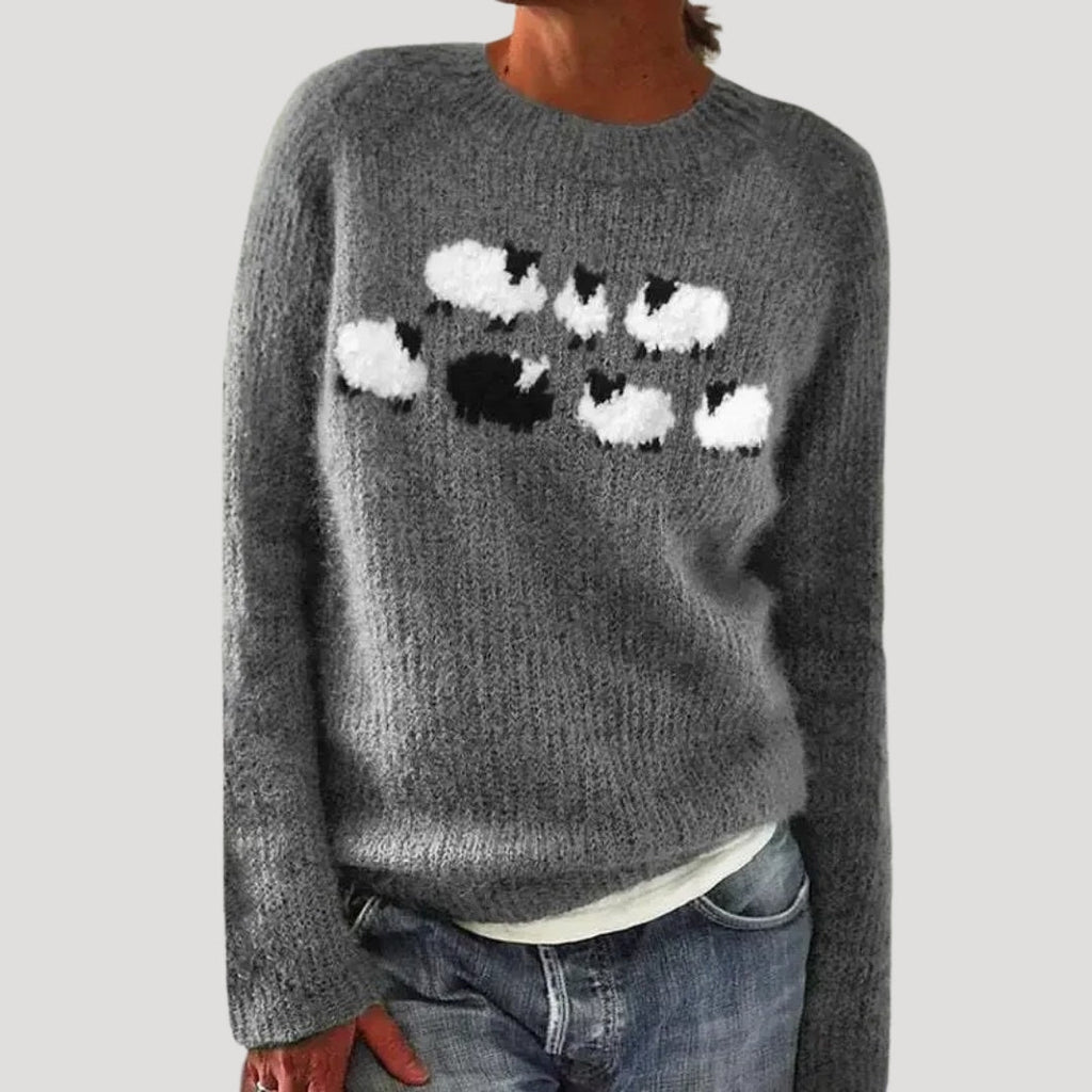 Women’s Pattern Knit Sweater Relaxed Fit Crewneck Pullover Top