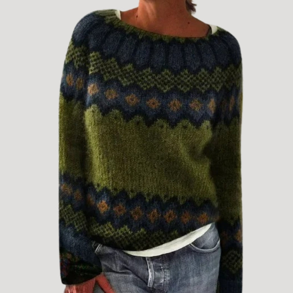 Women’s Pattern Knit Sweater Relaxed Fit Crewneck Pullover Top