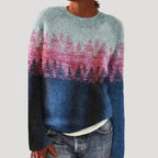 Women’s Pattern Knit Sweater Relaxed Fit Crewneck Pullover Top
