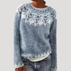 Women’s Pattern Knit Sweater Relaxed Fit Crewneck Pullover Top