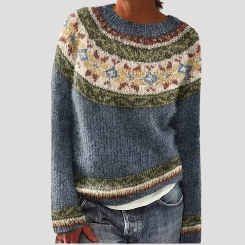 Women’s Pattern Knit Sweater Relaxed Fit Crewneck Pullover Top