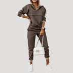 Women Tracksuit Set Hoodie Zip Top Jogger Pants Relaxed Fit