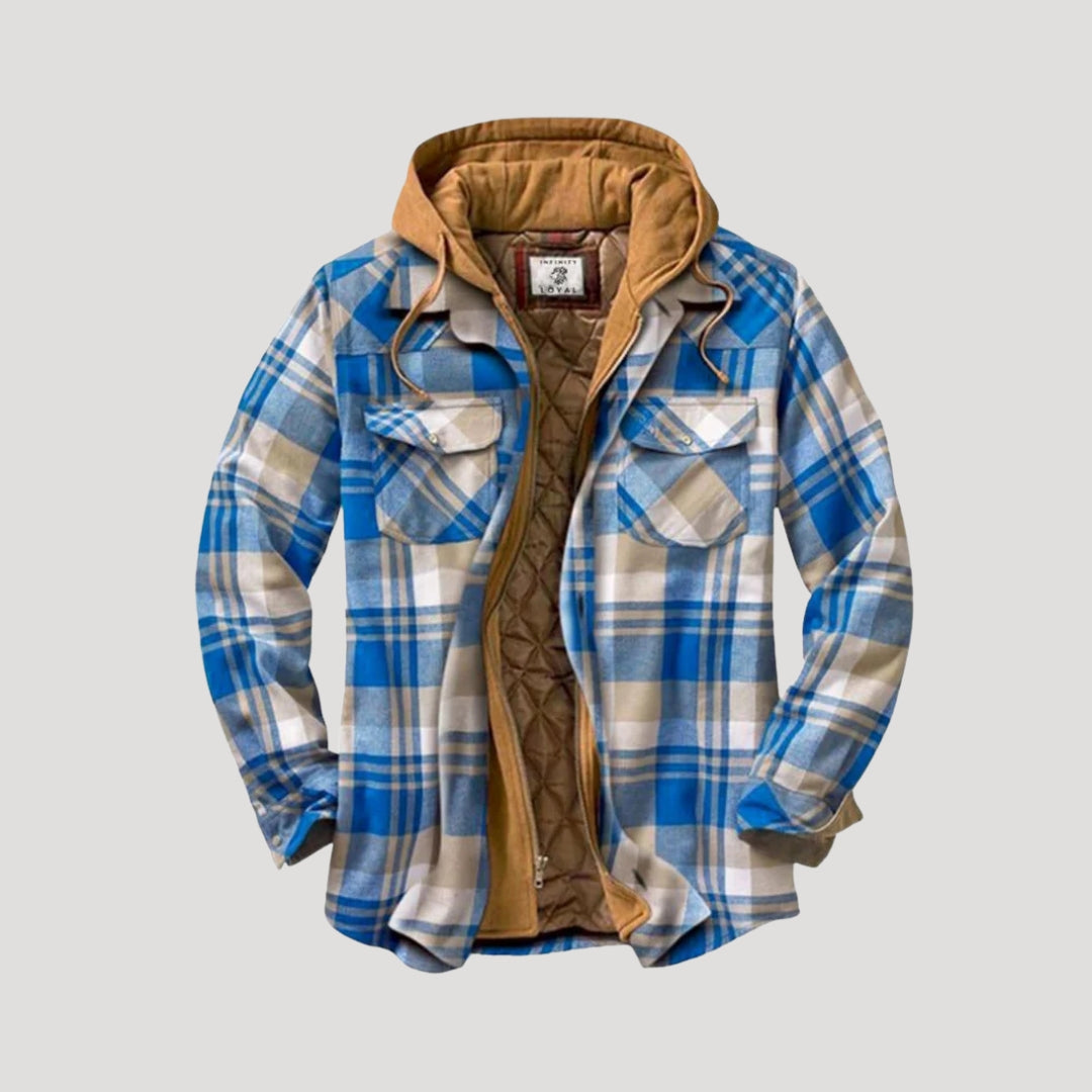 Men Fleece Lined Jacket Warm Plaid Overshirt
