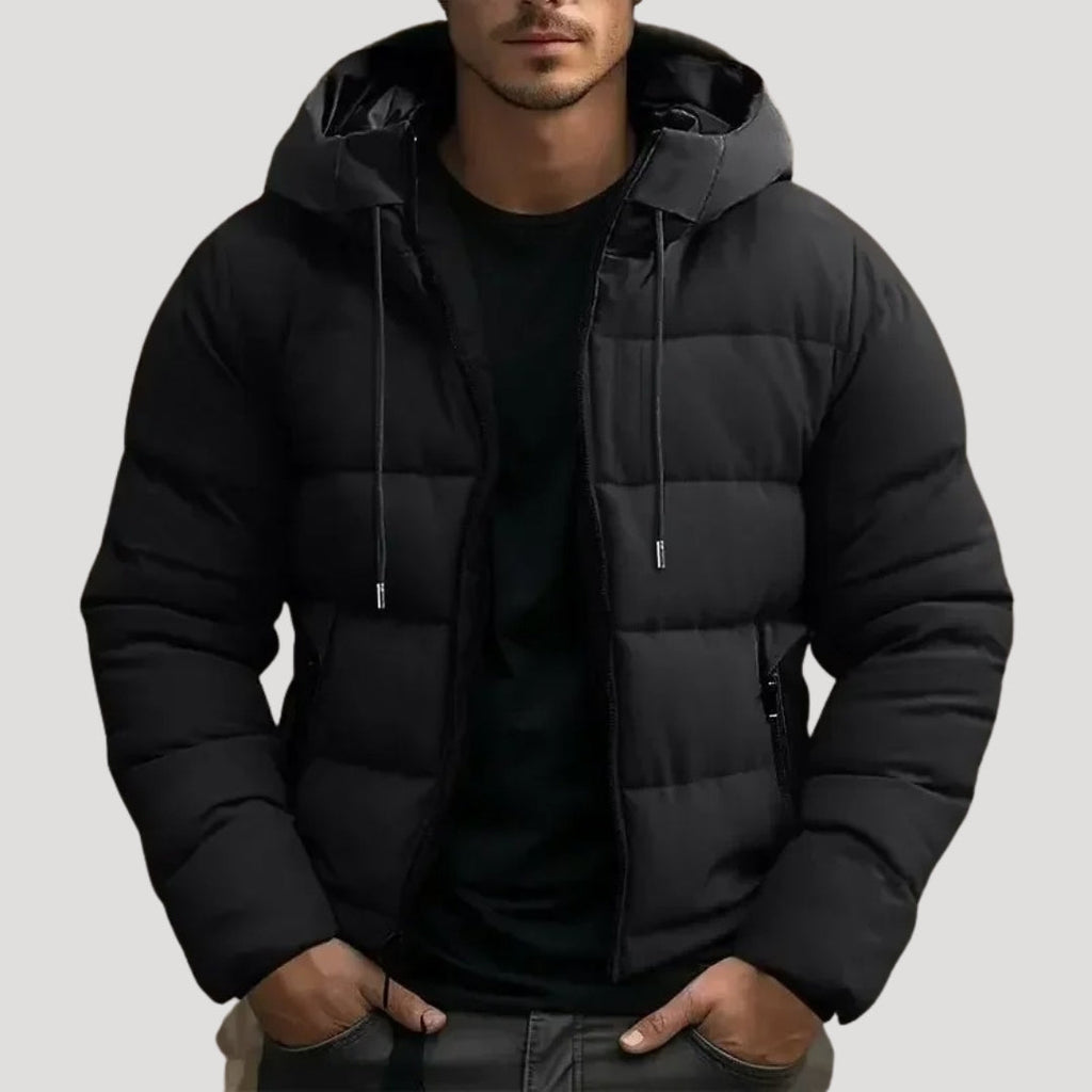 Men’s Hooded Puffer Jacket Quilted Zip Front Coat