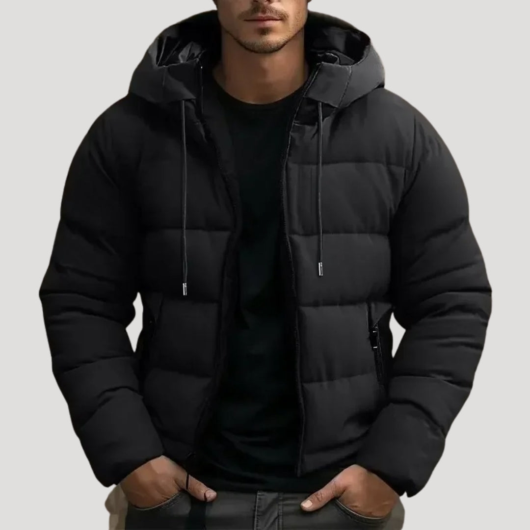 Men’s Hooded Puffer Jacket Quilted Zip Front Coat