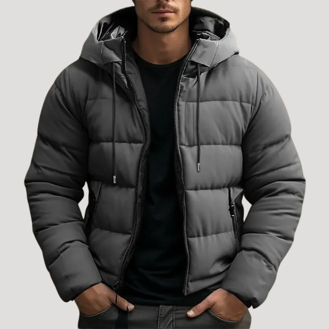 Men’s Hooded Puffer Jacket Quilted Zip Front Coat