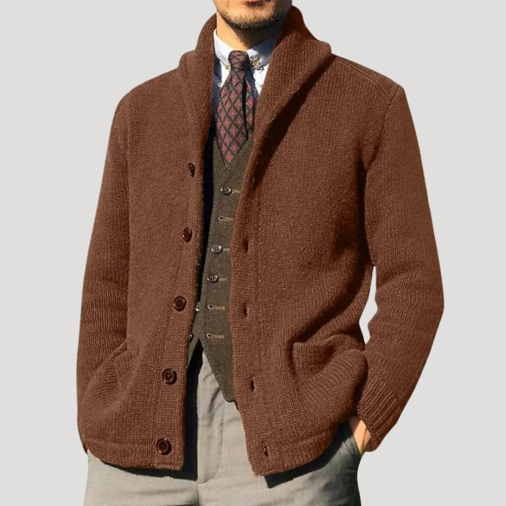 Men’s Knit Cardigan Shawl Collar Button Sweater