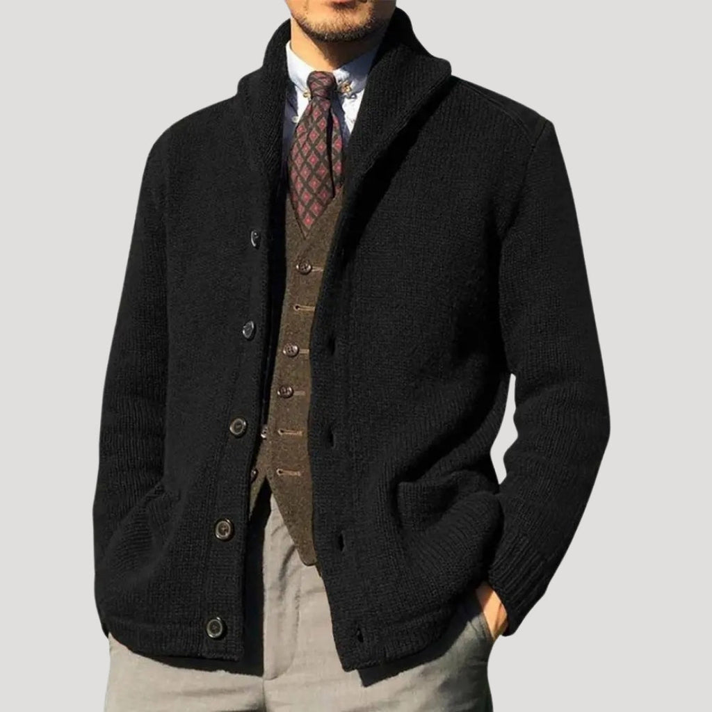 Men’s Knit Cardigan Shawl Collar Button Sweater