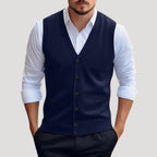 Men Knitted V Neck Vest Button Front Smart Casual