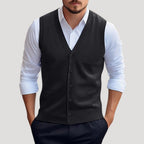 Men Knitted V Neck Vest Button Front Smart Casual