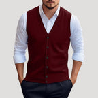 Men Knitted V Neck Vest Button Front Smart Casual