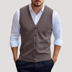 Men Knitted V Neck Vest Button Front Smart Casual