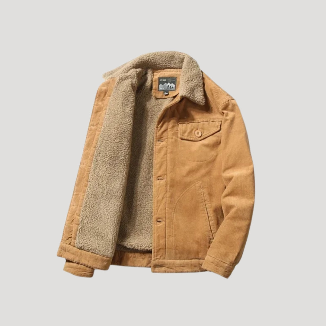 Men Corduroy Jacket Sherpa Lined Button Front Warm