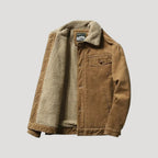 Men Corduroy Jacket Sherpa Lined Button Front Warm