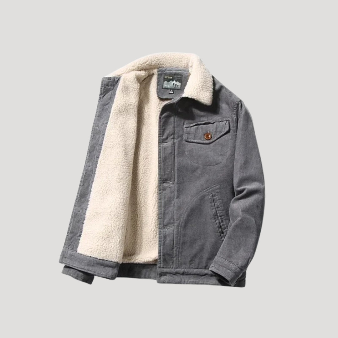 Men Corduroy Jacket Sherpa Lined Button Front Warm