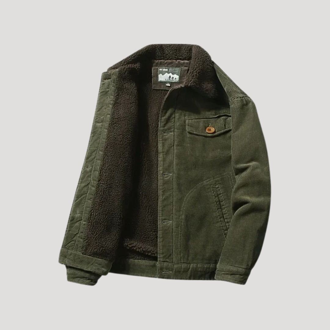 Men Corduroy Jacket Sherpa Lined Button Front Warm