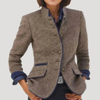Women Tweed Blazer High Collar Tailored Elegant Smart Jacket