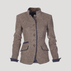 Women Tweed Blazer High Collar Tailored Elegant Smart Jacket