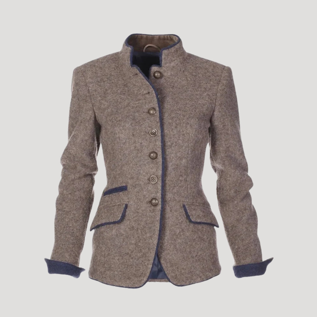 Women Tweed Blazer High Collar Tailored Elegant Smart Jacket