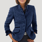 Women Tweed Blazer High Collar Tailored Elegant Smart Jacket