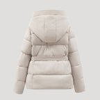 Women Puffer Jacket Hooded Belted Quilted Fit