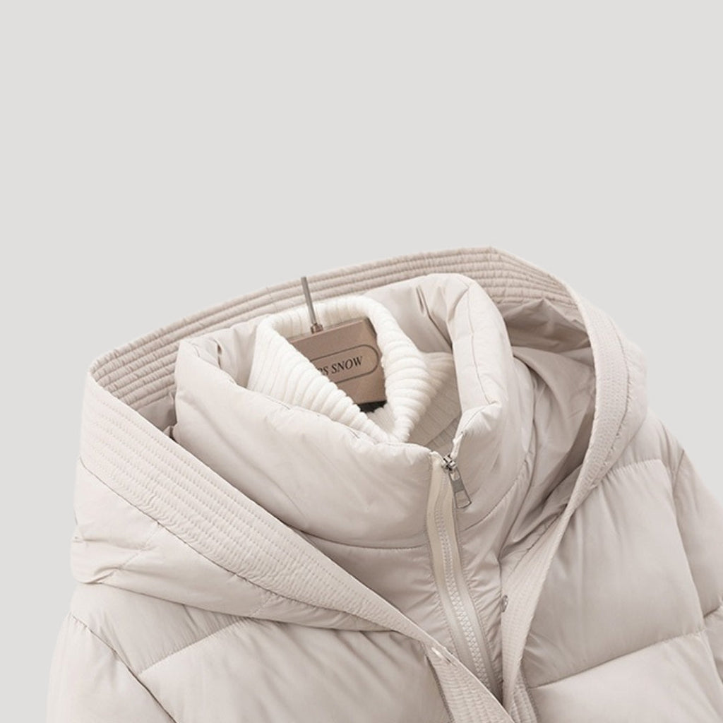 Women Puffer Jacket Hooded Belted Quilted Fit
