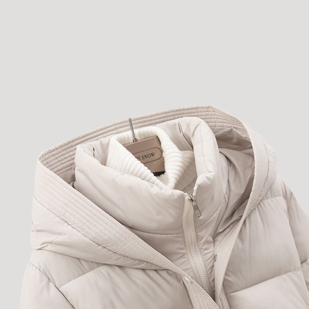 Women Puffer Jacket Hooded Belted Quilted Fit