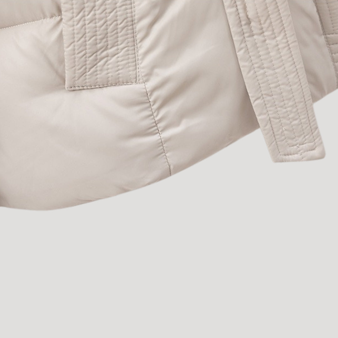 Women Puffer Jacket Hooded Belted Quilted Fit