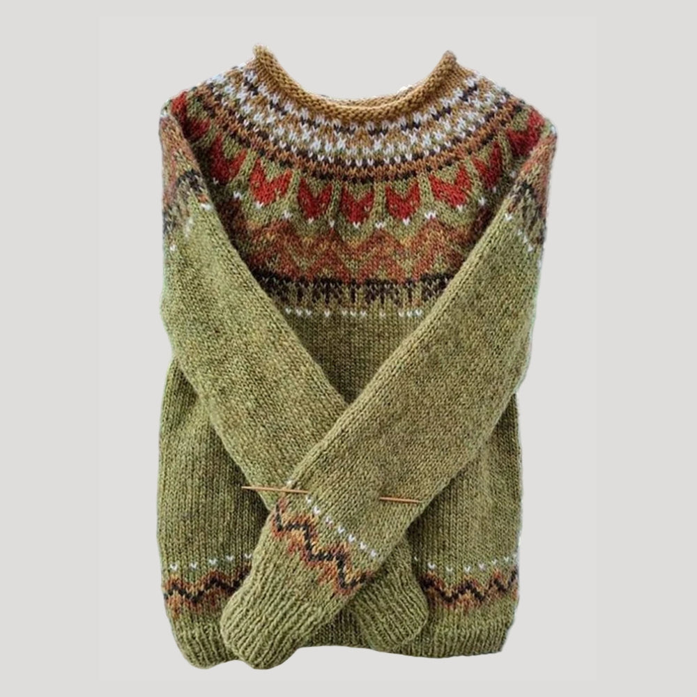 Women’s Nordic Pattern Sweater Long Sleeve Knit Pullover Top